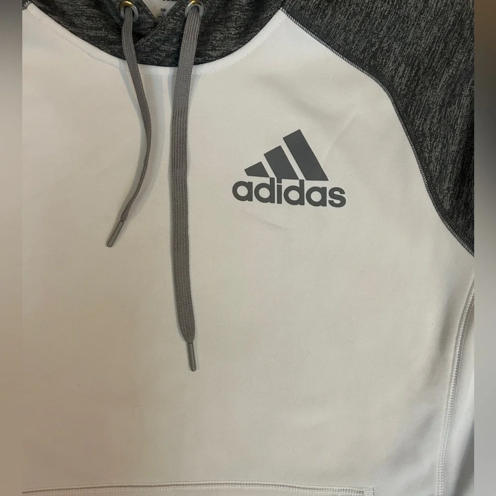 Adidas Climawarm Gray and White Raglan Hoodie Sweatshirt